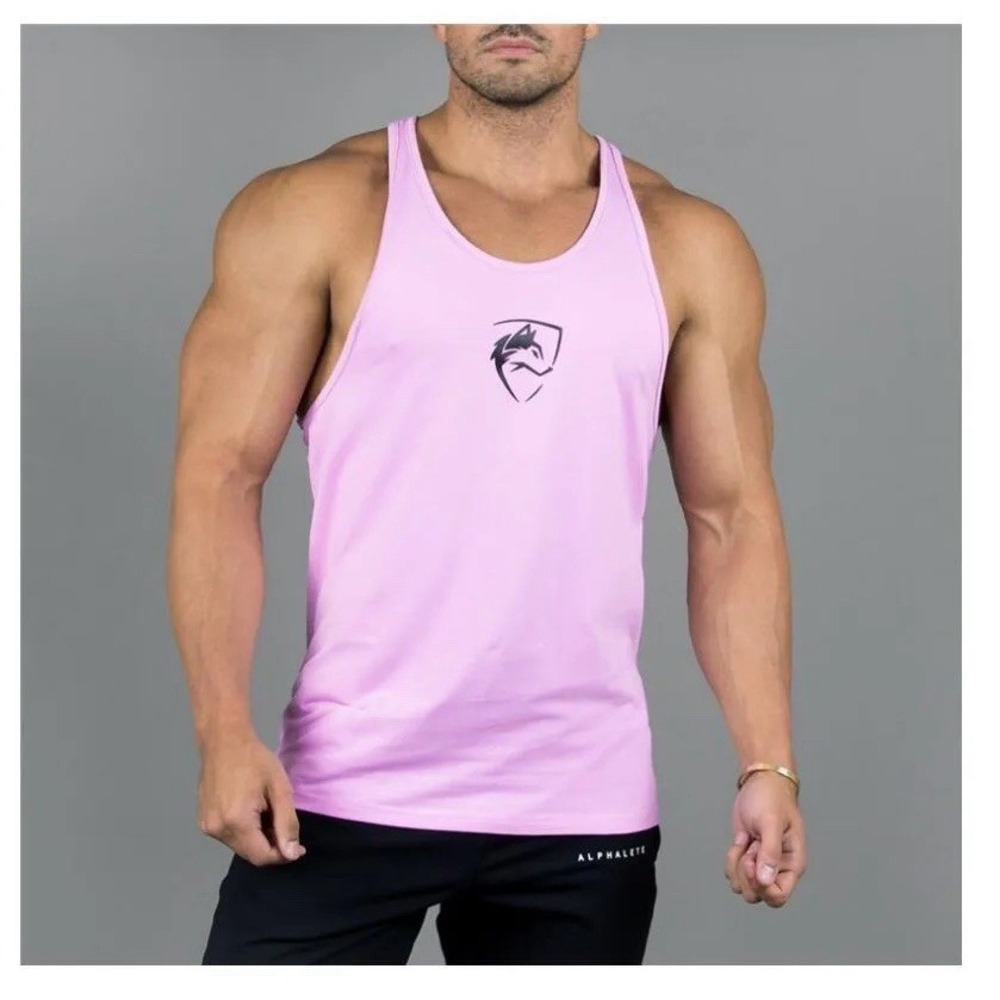 Alphalete Men's Performance Stringer Tank Pink Racerback Gym Muscle M Wolf Logo - Picture 4 of 6